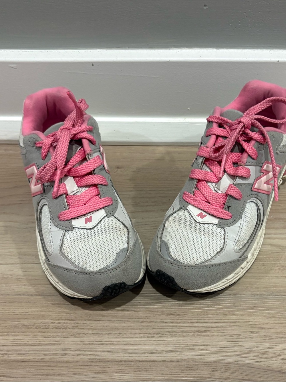 New Balance Kids Gray and Pink Sneakers